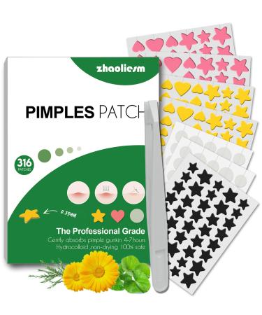 Star Pimple Patches for Face 316 Count Invisible Acne Patches Cute Stars Zit Covers for Skin Care Heart Shaped Hydrocolloid Spot Stickers Contain Centella Asiatica Tea Tree Oil Salicylic Acid