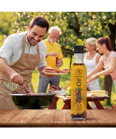Olive Oil with Pepper 250ml - Olive Oil with Pepper Grains - A Mix of Four Peppers - Olive Oil with Spices - Fresh Olive Oil - Cooking Olive Oil - Good for Salad - Buy Online on GoSupps.com
