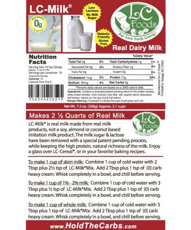 LC Foods Low Carb Milk Mix - All Natural, High Protein, Low Lactose, High Calcium - Diabetic Friendly - 7.2 oz - Buy Online on GoSupps.com