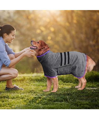 Bibykivn XL Gray Microfiber Dog Cuddle Bathrobe - Super Absorbent & Quick Drying Pet Robe with Velcro Fastener & Adjustable Straps for Dogs & Cats - Buy Online on GoSupps.com