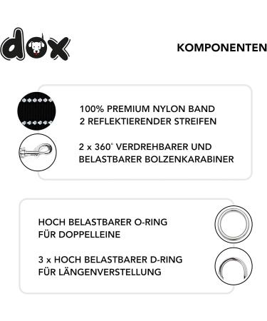 DDOXX Reflective Dog Leash - 2m Adjustable Nylon Leash for Small & Large Dogs Double Leash for Two Dogs Ideal for Running & Training - Black - Buy Online on GoSupps.com