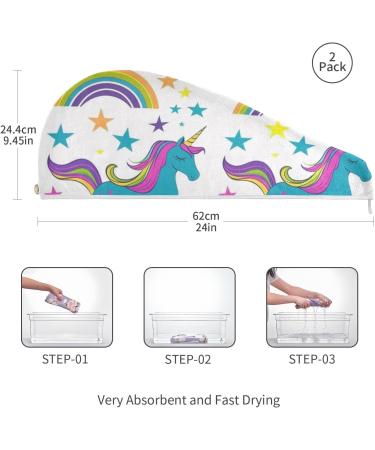 Star Unicorn & Rainbow Hair Towel 2 Pack - Super Absorbent Quick Dry Hair Turbans for Women & Girls - Buy Online on GoSupps.com