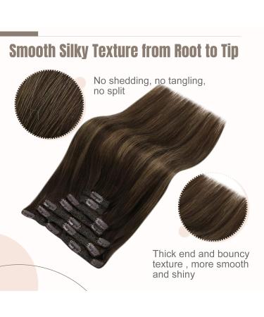 FSHINE 40cm Clip-in Hair Extensions - 100% Real Human Hair Dark Brown to Chestnut Brown Balayage 120g 7Pcs Remy Hair - Perfect for Christmas & Everyday Style - Buy Online on GoSupps.com