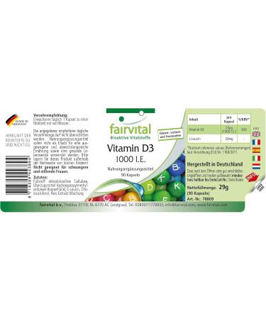 Fairvital | Vitamin D3 1000 IU (25mcg) cholecalciferol - 90 capsules - Buy Online on GoSupps.com