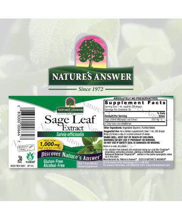 Nature's Answer Alcohol-Free Sage Leaf Supplement 1 oz | Gluten-Free Digestive Support & Mental Function Boost - Buy Online on GoSupps.com