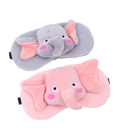 DOITOOL 2Pcs SleepMask Eyemask Flannel Elephant Sleeping Aid Blindfold Soft Eye Cover Blackout Eye Pillow Eye Shade Protector Patches for Women Men Pink Grey