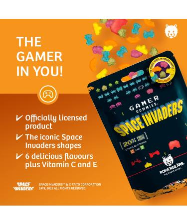 Powerbears Space Invaders Gummy Bears - 20% Fruit Juice Vitamins 6 Fruity Flavors (4x125g Pack) | International Shipping Available - Buy Online on GoSupps.com