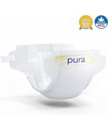 Pura Eco-Diapers Size 1 (Newborn 2-5kg) - 132 Organic Cotton Diapers EU Ecolabel Certified Sensitive Skin Monthly Box Moisture Indicator - Buy Online on GoSupps.com