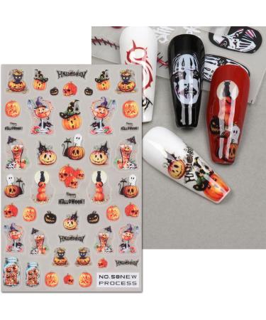 JMEOWIO 6 Sheets Halloween Nail Art Stickers Decals Self-Adhesive Cute Pumpkin Skull Horror Ghost Witchy Spider Web Bat Spook Nail Supplies Nail Art Design Decoration Accessories - Buy Online on GoSupps.com