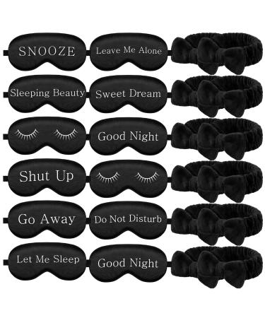 24 Pcs Sleepover Party Favors for Girls  Includes 12 Black Spa Party Supplies Headband and 12 Funny Sleep Silk Eye Mask  Plush Bow Hair Band Blackout Eye Mask for Washing Women Men Spa Pajama Party