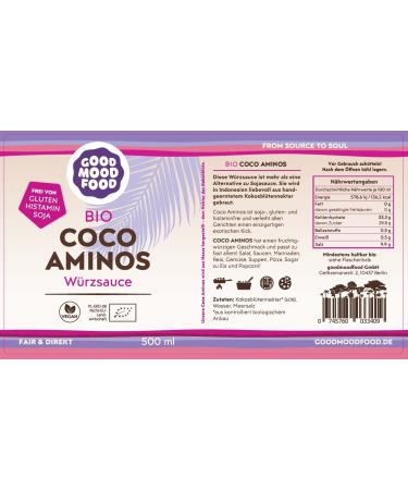 Coco Aminos Seasoning Sauce 500ml Organic Vegan Soy Sauce Alternative | Gluten-Free Histamine-Free Soy-Free - Goodmoodfood - Buy Online on GoSupps.com