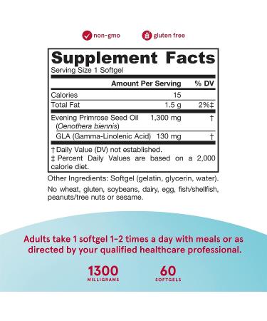 Jarrow Formulas Evening Primrose 1300 mg Softgels - Skin Health & Immune Support - 60 Servings - Buy Online on GoSupps.com