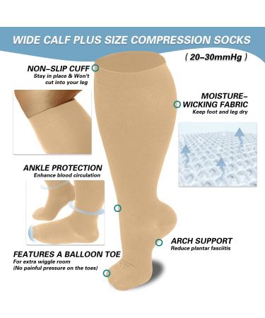 3 Pack Plus Size Compression Socks 20-30 mmHg Extra Wide Calf for Men and Women - Nude - 2XL - Buy Online on GoSupps.com