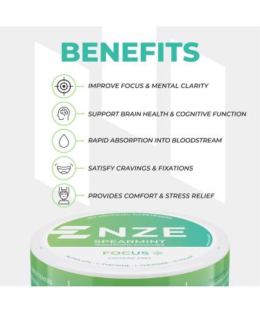 NZE Caffeine Free Nootropic Pouches (Spearmint) - Nootropic Pouches with Alpha GPC L-Tyrosine & L-Theanine - No Sugar or Artificial Sweeteners - 15 Nicotine Free Pouches Per Can - 5 Pack - Buy Online on GoSupps.com