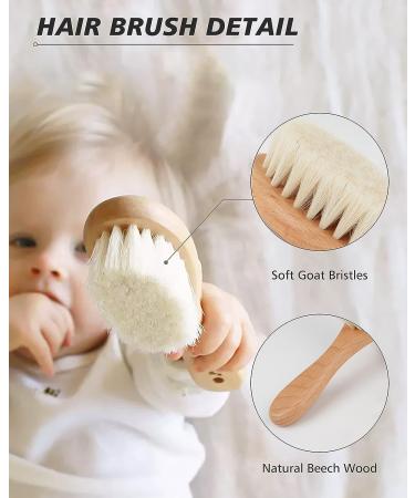 2 Pcs Natural Soft Baby Hair Brush Set with Wooden Handle - Gentle Goat Bristles for Newborns & Toddlers - Buy Online on GoSupps.com