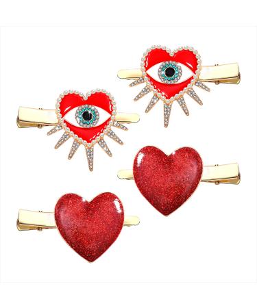 Love Heart Hair Clips for Women Valentine s Day Red Heart Hair Clips Sparkling Rhinestone Evil Eye Hairpins Alligator Barrettes Hair Clips Accessories for Valentines Dating Gift