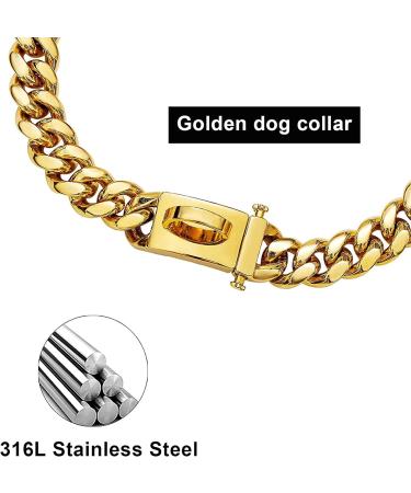 Gold Dog Chain Collar Metal Choke Collar with Design Secure Buckle Chew Resistant Heavy Duty Stainless Steel Walking Training Chain Leash Collar (gold A 16inch) gold A 16inch - Buy Online on GoSupps.com