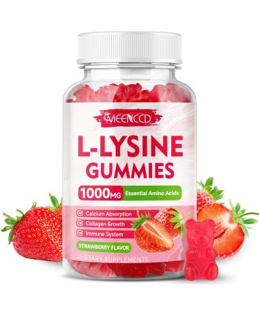 L-Lysine 1000mg Gummies Lysine Supplement for Adults & Kids Essential Amino Acid Supplement for Oral & Lips Health Boost Immune & Calcium & Collagen Sugar-Free Strawberry Flavor 60 Count 60 Count (Pack of 1)