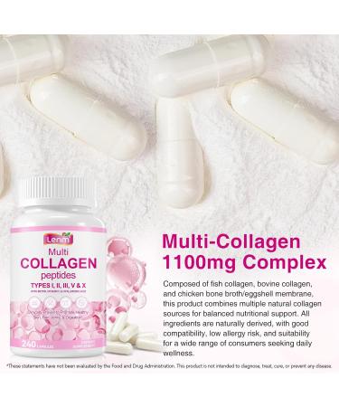 Lenm Multi Collagen Capsules 240 Capsules 5 Types Collagen I II III V X with Biotin Vitamin C & Hyaluronic Acid Multi Collagen Peptides for Skin Hair Nails & Joint Support - Buy Online on GoSupps.com