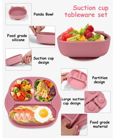 Jissta 8 Pcs Silicone Baby Weaning Set - Suction Bowl, Bib, Cup, Fork & Spoon - Non-Slip, BPA-Free (Pink) - Buy Online on GoSupps.com