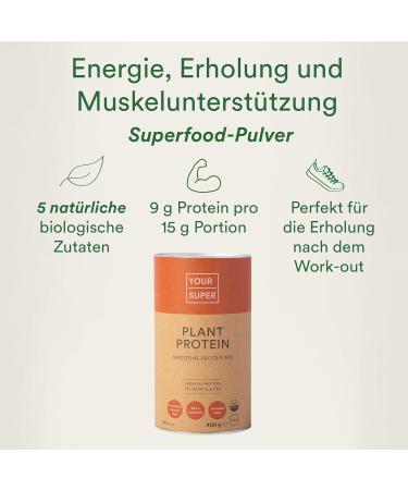 Your Super Plant Protein Powder - Organic Vegetable Protein for Muscle Growth (400g) | Rice & Pea Protein + Banana Lucuma & Maca Root (26 Portions) - Buy Online on GoSupps.com