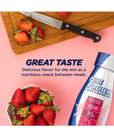 Pure Protein Strawberry Protein Shake - 30g Complete Protein, Ready to Drink, Keto-Friendly - 11 Fl Oz (Pack of 12) - With Vitamins A, C, D, E and Zinc for Immune Health - Buy Online on GoSupps.com