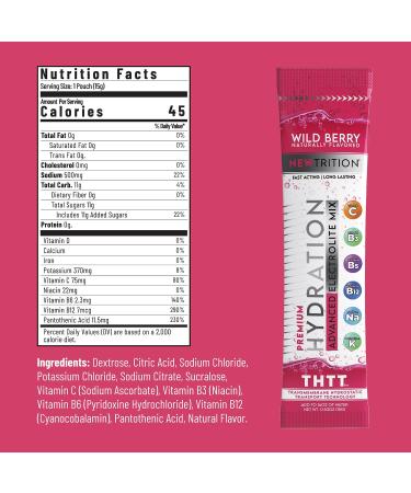 NewTrition Hydration Powder Wild Berry Pack of 24 Electrolyte Powder Packets Naturally Flavored Hydrating Packets for Water Fast Acting Hydrate Electrolytes with Vitamins B & C Energy & Recovery - Buy Online on GoSupps.com
