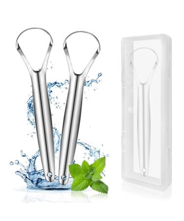 EZ Cozy 2 Pack Tongue Schaber Reduces bad breath stainless steel tongue scraps for adults metal tongue cleaner for oral care and fresher breath easy -to -use tongue scraper with a case
