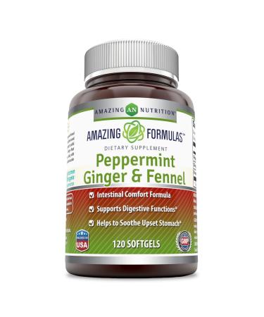 Amazing Formulas- Peppermint, Ginger and Fennel Dietary Supplement - 363 Milligrams - 120 Softgels (Non-GMO,Gluten Free) - Supports Digestive Functions - May Soothe Upset Stomach