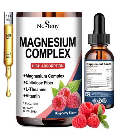NaSeny Magnesium Complex Supplement 400mg of Magnesium Glycinate Malate & Citrate Vitamin Blend for Women and Men High Absorption - for Relaxation Good Sleep & Nerve Health (60ML/Raspberry)