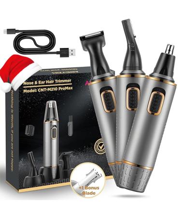 Rechargeable Nose Hair Trimmer for Men 2023 Professional Upgrade Nose Trimmer Men Painless Nose Hair Trimmer for Men Dual Edge Blades with IPX7 Waterproof for Easy Cleansing Grey Gold