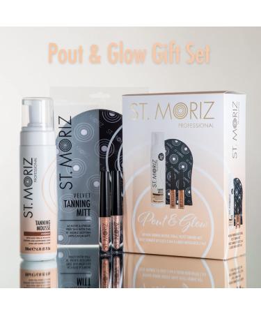 St. Moriz Pout & Glow Gift Set - Professional Medium Tanning Mousse (200ml) Includes Nude Shimmer Lip Gloss, Liquid Highlighter, & Velvet Tanning Mitt - Buy Online on GoSupps.com