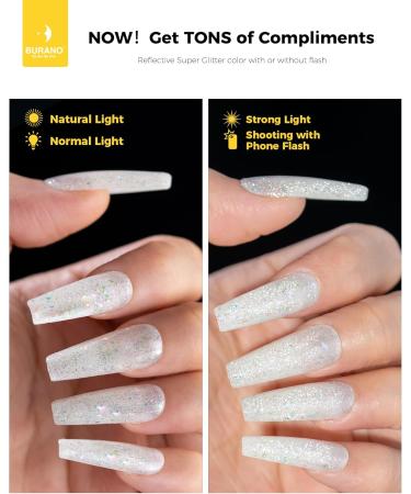 BURANO Holographic Gel Polish Reflective Glitter Gel Polish 7.3ml UV LED Pink Glitter Gel Nail Polish for Home DIY Diamond Gel Nail Polish Curing Required (YH21) - Buy Online on GoSupps.com