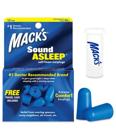Mack s Sound Asleep Soft Foam Earplugs  12 Pair   32dB High NRR  Comfortable Ear Plugs for Sleeping  Snoring  Travel and Noisy Neighbors