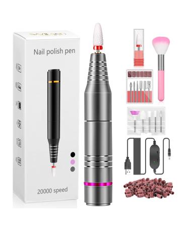 Saviland Electric Nail Drill  Portable Nail Drill Electric Nail File with 12 Nail Drill Bits for Acrylic Nails Professional Gel Nails Dip Nails Pedicure and Manicure Nail Tools Home Salon Use - Grey