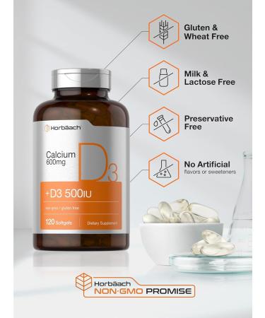 Horb ach Calcium Supplement with Vitamin D3 | 600 mg | 120 Softgels | Non-GMO & Gluten Free | for Men and Women - Buy Online on GoSupps.com