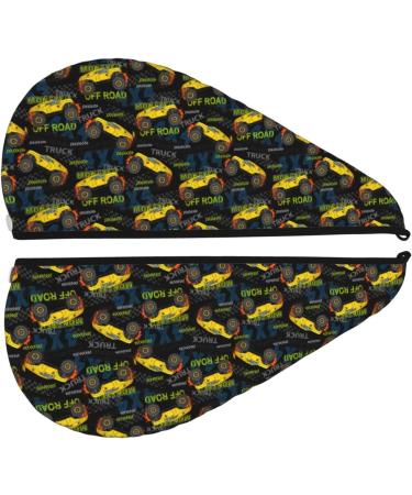 Hair Towel Wrap - Fast Drying Turban with Button | Hair Drying Towel for Quick Results (Monster Truck1 - Buy Online on GoSupps.com