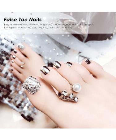 Artificial Toenails Women False Toe Nails Shining False Toe Nails Fake Toe Nails Art Tips 24pcs for Women and Girls - Buy Online on GoSupps.com
