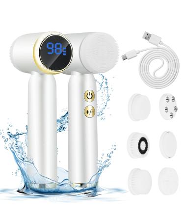 Facial Cleansing Brush Electric Face Cleanser with 6 Exfoliating Brush Heads USB Rechargeable Face Brush with 3 Speed Levels Waterproof Facial Brush LCD Display 360 Rotating Facial Brush for Cleaning