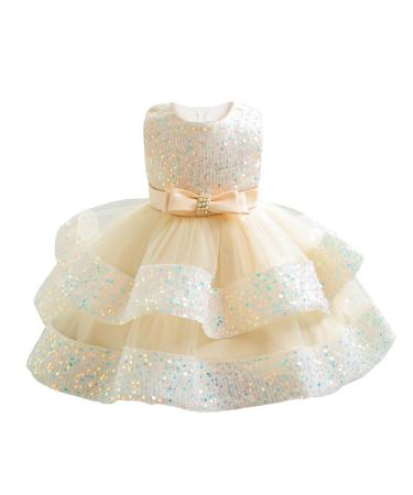 Miipat Baby Girl Dress Tulle Sequin Sleeveless Princess Toddler Girl Party Dresses Formal Flower Girls Birthday Wedding Pageant Dress 12-18 Months Champagne