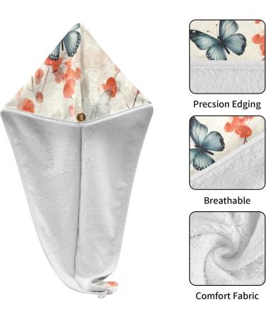 Summer Flowers Butterflies Hair Towel 2 Pack | Super Absorbent Quick Dry Hair Turbans for Women & Girls - Buy Online on GoSupps.com