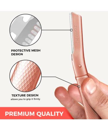 Stainless Steel Eyebrow Razors & Facial Trimmers - Reusable Dermaplaning Tool for Men & Women - Rose Gold Design (6 Blades) - Buy Online on GoSupps.com