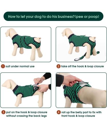 Kuoser Breathable Dog Surgery Recovery Bodysuit | Leak Protection & Wound Licking Prevention for Male & Female Dogs - Green Striped (1 Pack) - Buy Online on GoSupps.com