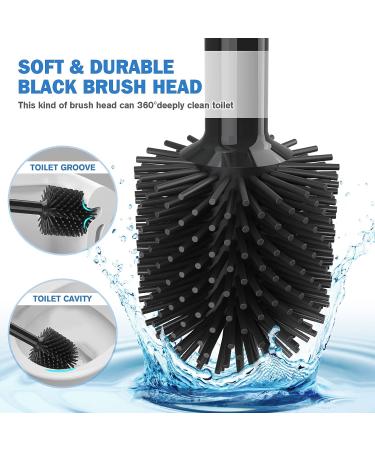 Silicone Toilet Brush and Heavy Duty Plunger Set with Holder - 2-in-1 Bathroom Cleaning Combo (Black) - Buy Online on GoSupps.com