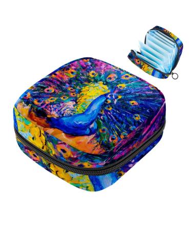 Storage bags for women's bandages aesthetic colorful peacock pattern portable menstrual pad pocket panty lips tampons women's bandages storage holder for women school office multicolored 03