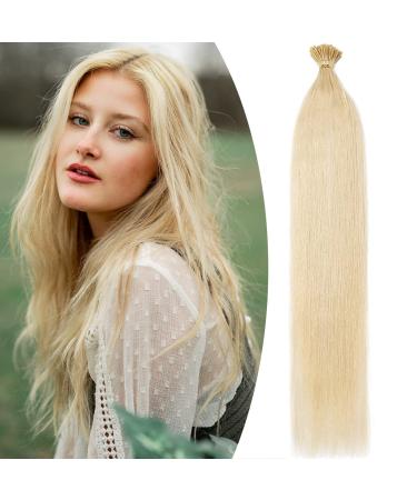 22" SEGO Pre Bonded Human Hair Extensions I Stick Tip 0.5g*100 Strands #60 Platinum Blonde 100% Real Remy Keratin Hair Extensions Straight (50g)