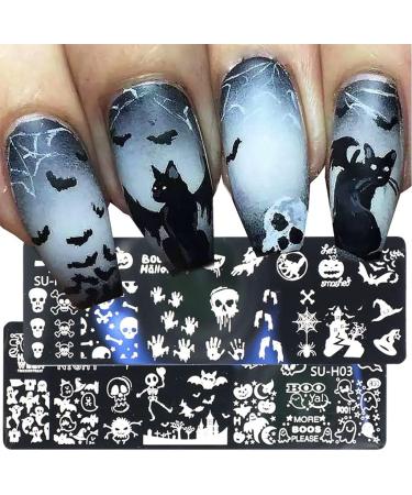 healthGUO Nail Art Stamping Plate Stamper Sponge Pen Halloween Pumpkin Bats Image Nail Polish Template Stamp Stencil Tools Kit 2 - Buy Online on GoSupps.com