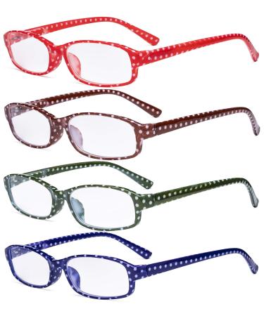 Eyekepper 4 Pack Ladies Fashion Reading Glasses - Polka Dots Design Small Lens Readers for Women Reading +4.00 +4.00 4 Pairs Mix