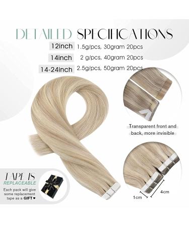 Moresoo 14 Blonde Tape in Hair Extensions - 20 Pieces, 40g - Real Human Hair Highlight #18P613 - Buy Online on GoSupps.com