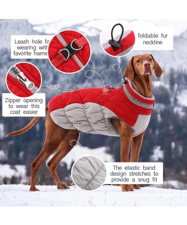 Kuoser Waterproof Dog Coat | Cozy Cold Weather Jacket for Small & Medium Dogs | Fleece Lined Reflective Winter Vest | Pet Clothing in Red - Buy Online on GoSupps.com